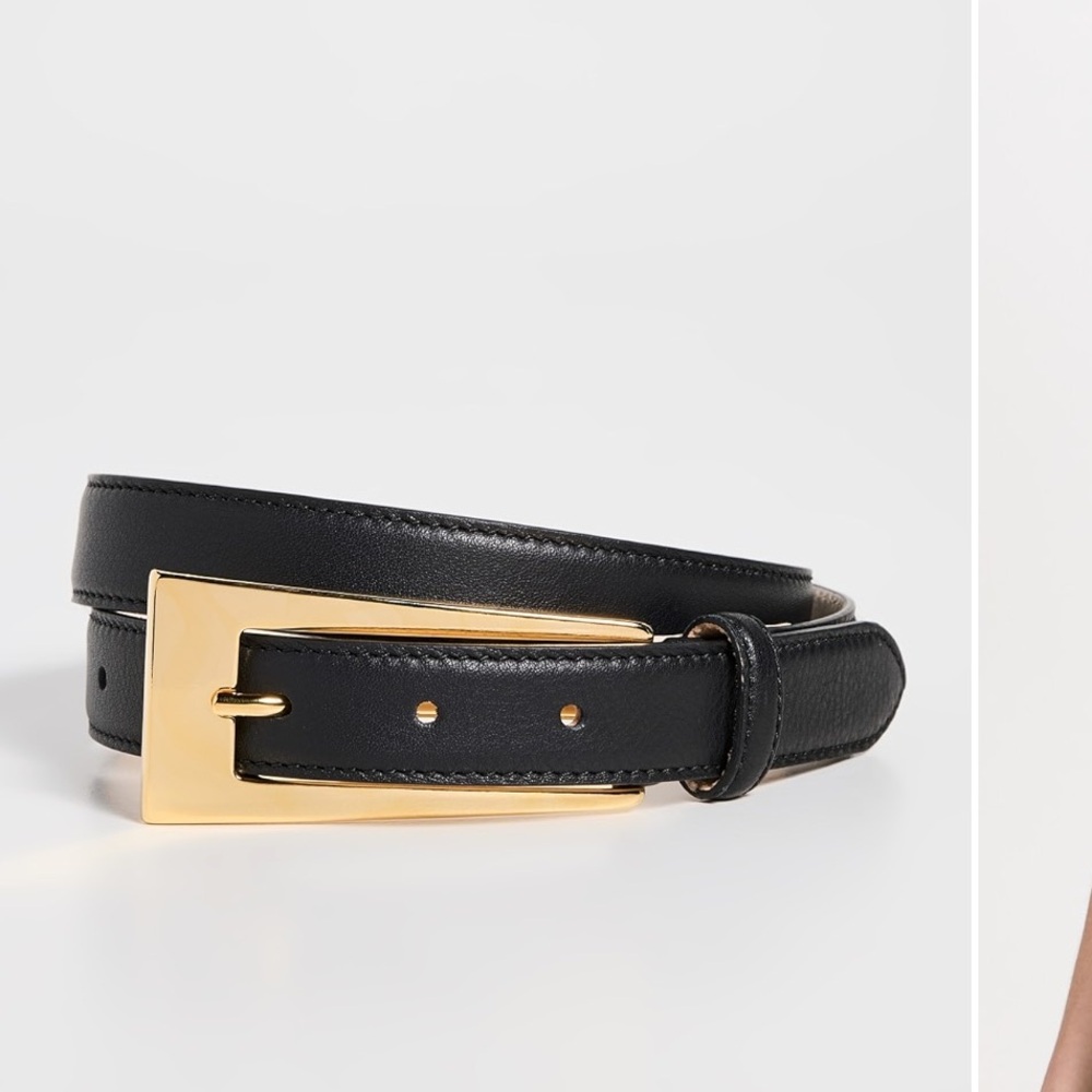 Elegant Black Leather Belt with Gold Buckle